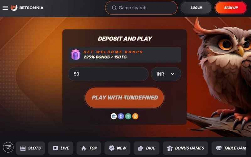 Betsomnia Casino Website Screenshot