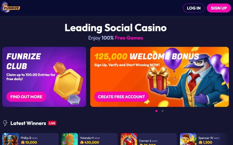 Funrize Casino Website Screenshot