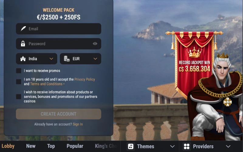 King Billy Casino Website Screenshot