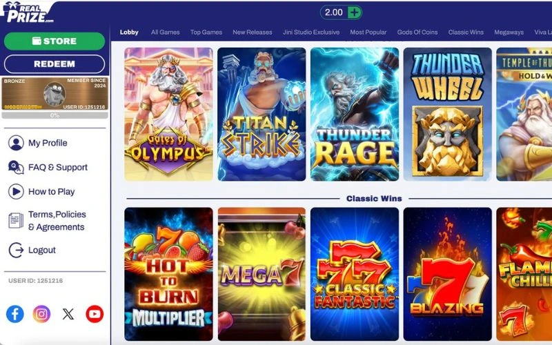 RealPrize Casino Website Screenshot