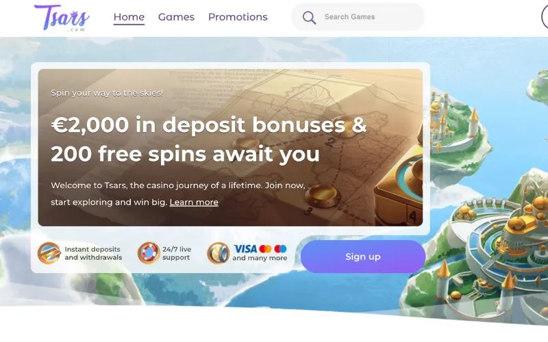 Tsars Casino Website Screenshot